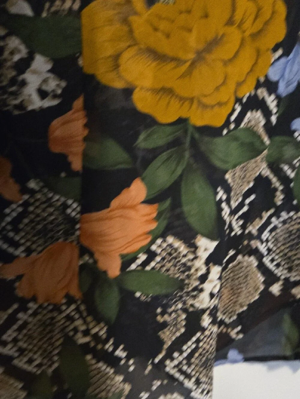 Cabi Black Floral V-Neck Blouse with Mustard & Blue Accents - Picture 8 of 11